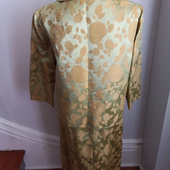 VINTAGE 1960'S GREEN GOLD BROCADE DRESS JACKET SET - Picture 9 of 15